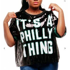 "BIRD GANG"💚🤍🖤🦅All Over Sequins Top